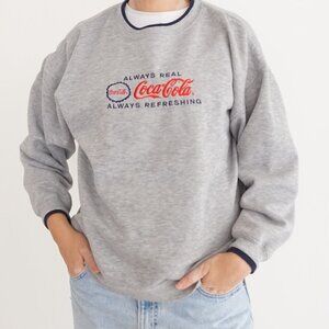 Vintage Coca-Cola Grey Cotton w Red Embroidered Logo Crewneck Sweater L